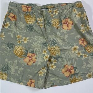 Breakwater Men’s Swim Trunks Tropical Pineapple Floral Green Board Shorts Size L